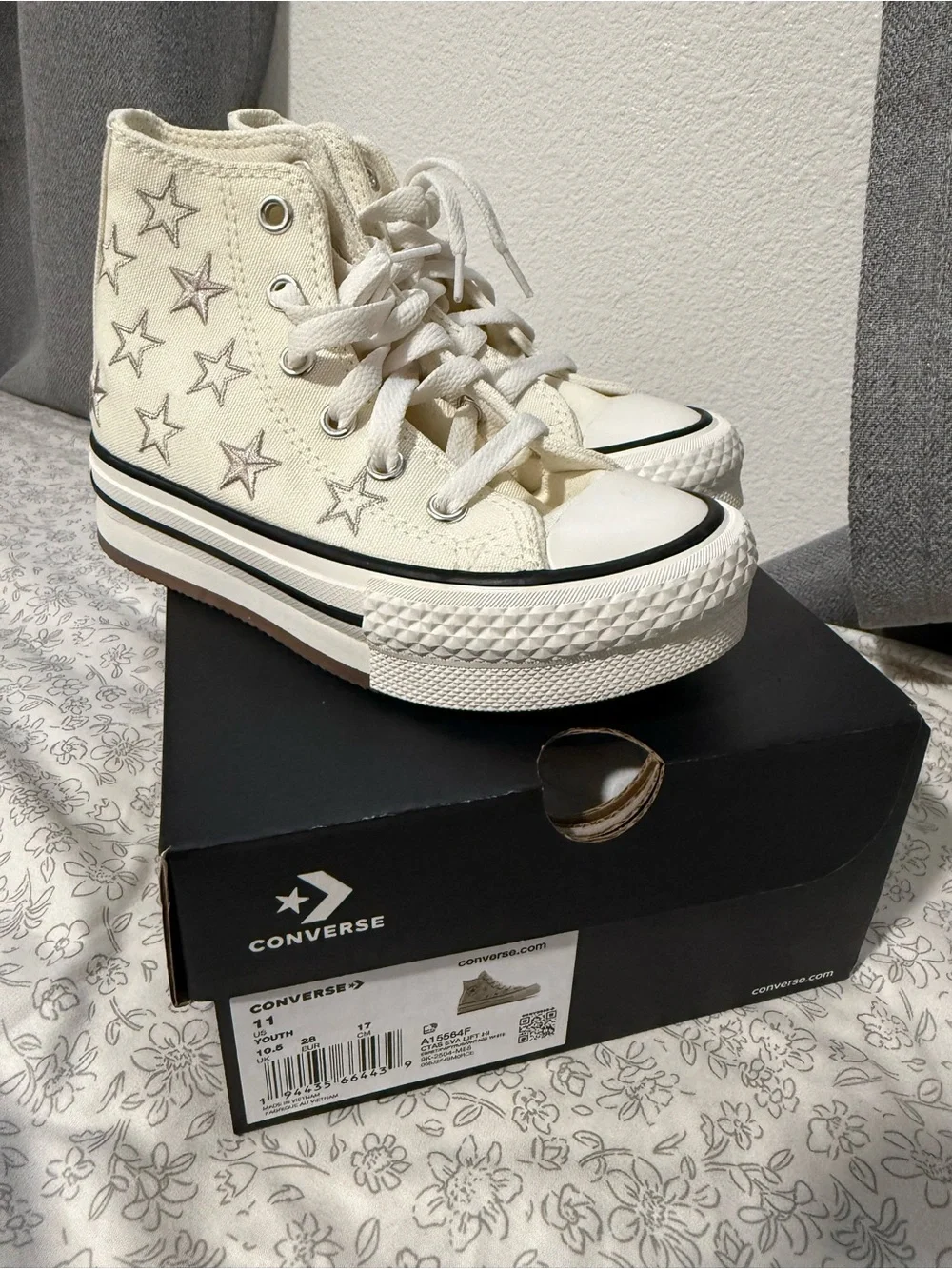 Converse Kids High-Top Sneakers in Cream with Silver Star Accents